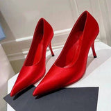 Women Sexy Pumps Good Quality Satin Material with Slim Heel Professional Pointed-Toe Plus Size Low-Cut Style for Ladies