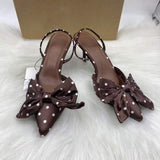 Women's High-Heel Sandals Satin Material with Bow Decoration, Pointed Toe, Stiletto Heel, Backless Slide Design