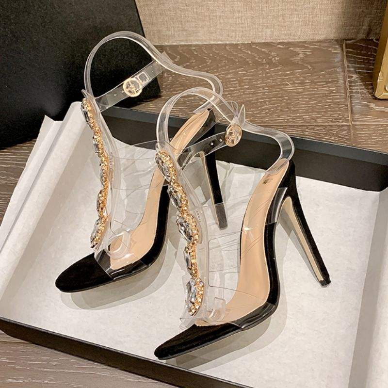 Ayakabi Fashion European Trendy Transparent Slippers Sexy Talon High Heels Sandals for Women Shoes