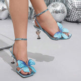 Designer New Style 2025 Best Seller Butterfly Women Square Toe 8CM Heel Sandals