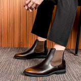 Leather Flat Ankle Boots Classy Designers High Cut Dress Shoes Formal Leather Chelsea Boots for Men