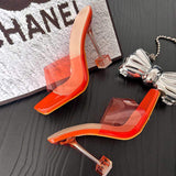 Transparent Open Toe High Heel Mules Comfortable Party Sandalias Mujer Slippers