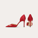 Rhinestone Flower Sexy Red Shoes Pointed Toe Spring Shallow Women 6cm/8CM Pumps Dress Party Wedding Heels
