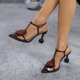 Unqiue Es Chaussures Talon Femmes Escarpins Summer Style Wine Red Flower High Heel for Women