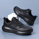 All Black Mens Running Shoes Rotary Buckle Lacing System Athletic Sneakers Lightweight Walking Shoes Cushioning Sport Footwear
