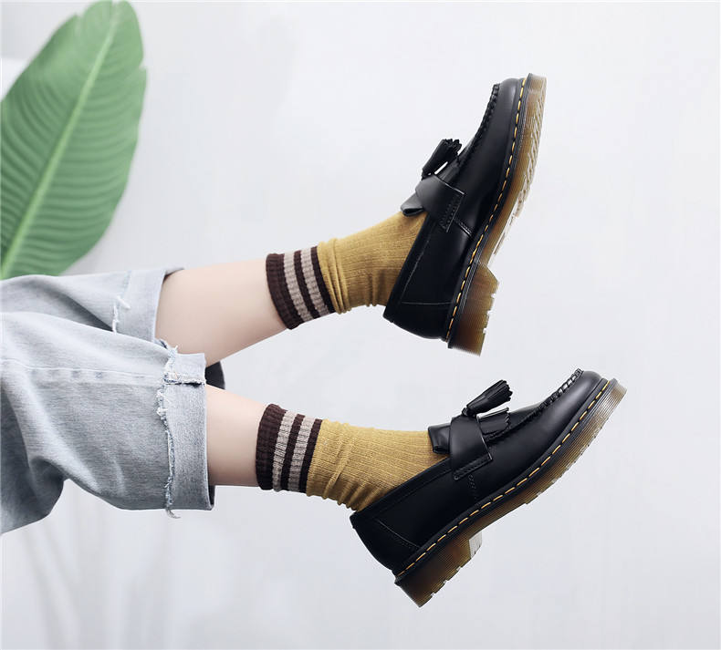 Trendy Women Platform Tassel Loafers Lug Sole Genuine Leather Fringe Slip on Round Toe British Style Unisex Men Dress Shoes