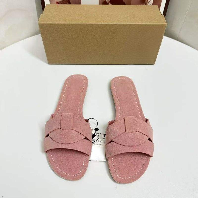 Babouches De Femme 2026 New Cross Strap Knotted Design Slide Slippers Fashion Casual Summer Women's Suede Flat Sandals