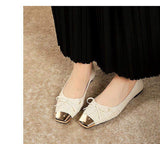 2025 Elegant Women Metal Square Toe Ladies Bow Flat Shoes
