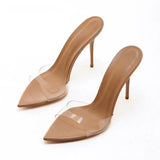Pantoufles a Talons Hauts Women's Stiletto-Heel Slide Sandals Peep-Toe Pointed-Toe With Single-Strap