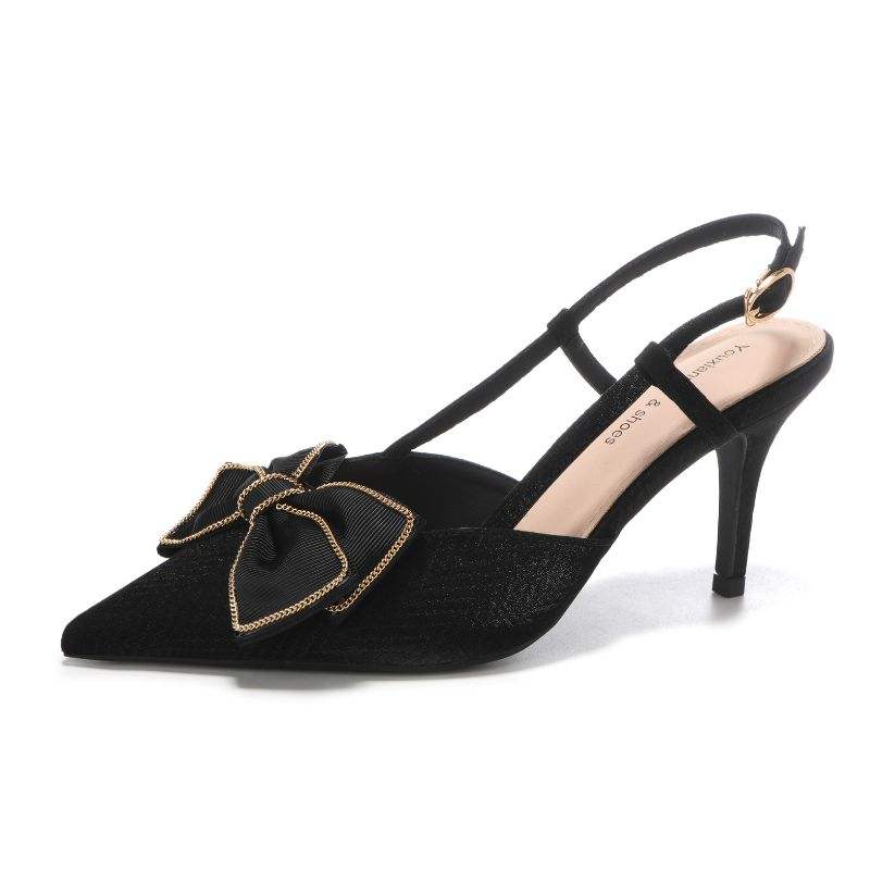 China Wholesale New Bowknot Design Ankle Strap Stiletto Pumps Fashion High Heels for Ladies Elegant Shoes