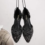 Outdoor Sandalias Summer Ankle Strappy Bling Sequin Closed Toe Luxury Flat Sandals for Women 2025