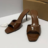 Ladies Sexy Heeled Sandals Quality High Heel Shoes Women Squared Tot Casual Walking Outside Slip on Mules