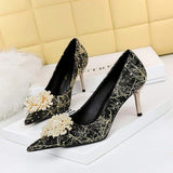 Big Size Diamond Pearl Scarpe Donna Tacco Alto Luxury White Wedding Heels for Bride Shoes