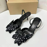 Babouche Femme 2025 New Fashion Polka Dot Open Toe Silk Women Slingback Mules 2025 Low Kitten Heels