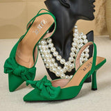 Bow Talon Haut Pointed Toe Slingack Female Shoes Sandals Elegant Heels Mules for Women