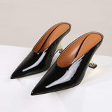Pointed Toe Sandalias Mujer Tacon Alto Shiny PU Leather Trendy Slippers Mules Shoes Heels for Ladies Women 2024