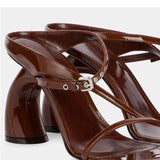 Women ChunkyTemperament Heels Sandals Open-Toe Square Toe Buckle Detail and Rear Ankle Strap Ladies Luxury Shoes