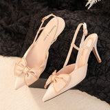 China Wholesale New Bowknot Design Ankle Strap Stiletto Pumps Fashion High Heels for Ladies Elegant Shoes