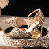6.5CM/8.5CM High Quality Gold Diamond Female Night Club Peep Toe Platform Ladies Luxury Heels for Women