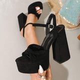 Suede Fashionable Sexy Sapato De Salto Summer Chunky Open Toe Platform High Heels for Women