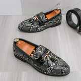 Classic Design Snake Pattern Slip on Durable Good Quality Fashion Tassel Loafer Dress Shoes