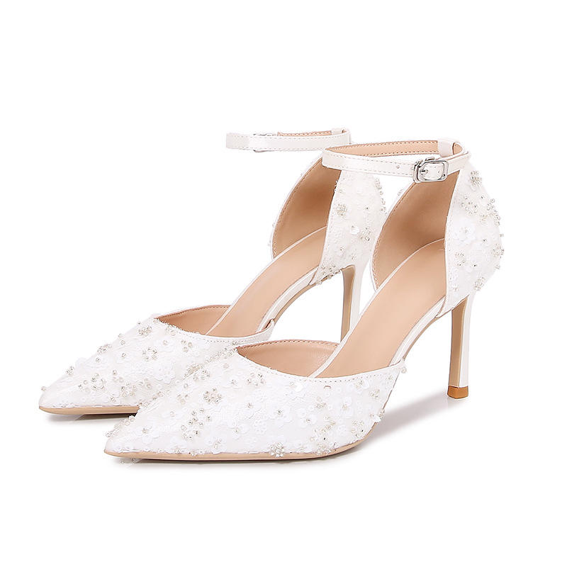 Zapatos De Dama Female White Sandals Ankle Diamond Women's Shoes Rhinestone Heels for Ladies