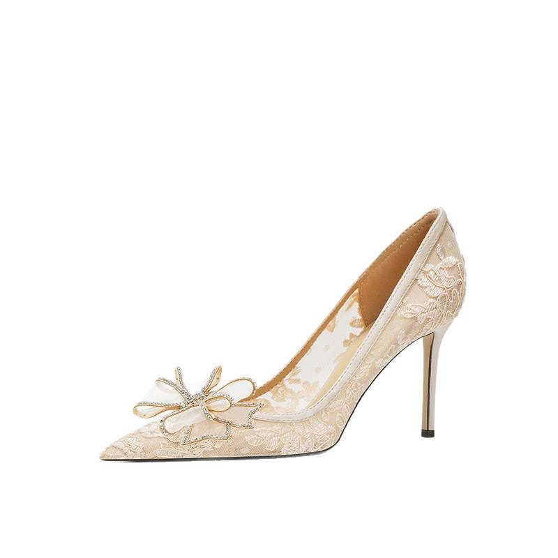 Bridal Wedding Women Pumps Crystal Bowknot Satin Sandals 2025 Summer Heels Party Prom Shoes