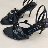 Summer New Style Golden Leaf Pattern Round-Toe Casual Slippers Ankle Strap Sexy Ladies Heeled Sandals
