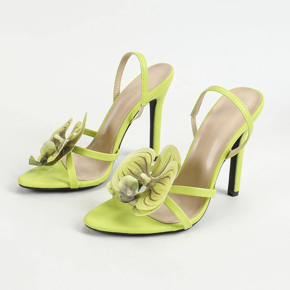 Ladies' Sexy Stiletto Sandals 3D Floral Embellished Rear Ankle-Strap Pointed-Toe - Party High Heels Shoes