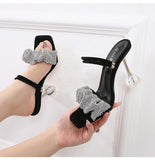 Zandalias Women Two Ways of Wearing 34-46 Glitter Rhinestone Talon Femmes Summer Slippers Sandal Shoes Square Toe Mules Heels