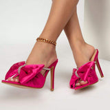 Chaussure Talons Satin Material Fashion Big Bow Tie Rose Red Heels for Women