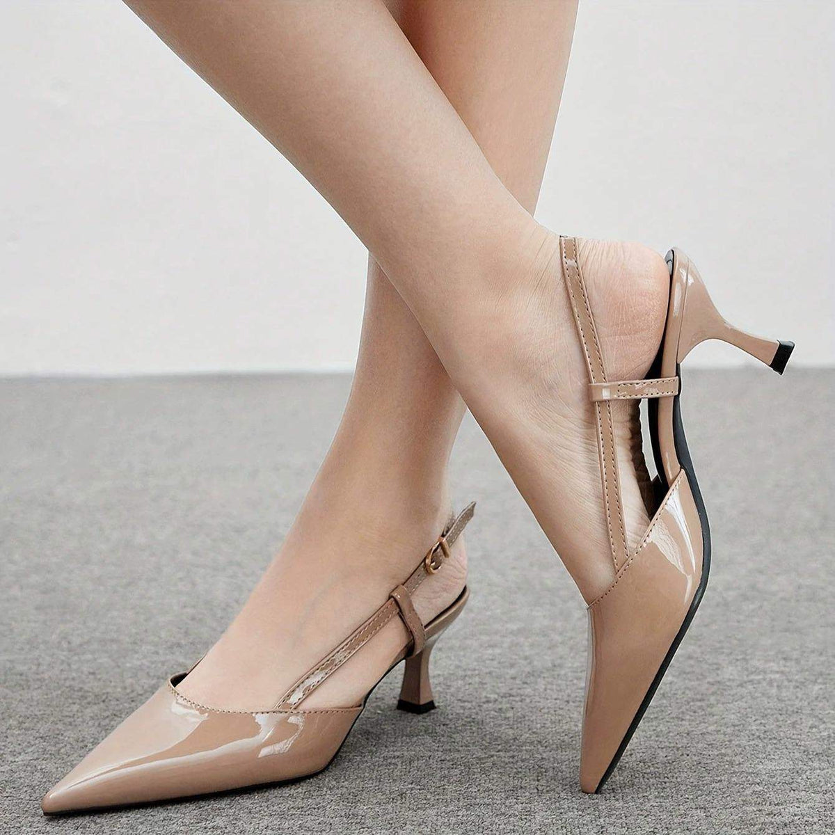 New French-Chic Pointed-Toe Women Nude Thin Heel Sandals Apricot Color Ankle Strap Design High Heel Pumps