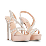 Women Black Platform Sandals Rhinestone Strappy High Heels Sparkly Stiletto Pumps Sexy Open Toe Evening Party Dress Shoes