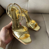 Trendy Women's High-Heeled Shoes 2025 Summer New Arrival Ankle Strap Square Toe Slim Heel Ladies Sandals