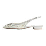6.5CM/Flat Wedding Escarpins Femme Talon Haut White Diamond Fashion Slingback Women Pumps High Heels