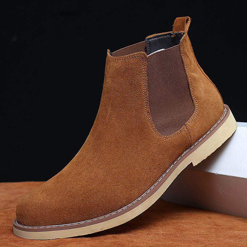Real Leather Ankle Boots Comfortable High Top Comfortable Suede Genuine Leather Chelsea Boots for Men