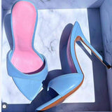 Pointed-toe Peep-toe Stiletto Sandals Sexy Slippers Fashionable & Versatile Stone-patterned High Heel Color-Block Slide Sandals