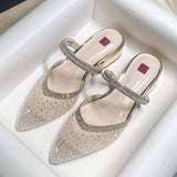 Block Pointy Toe Sandals RTS Product Mesh Pumps Champagne Luxury Heels for Woman