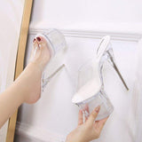 19CM Sandalias Con Tacon Transparent Stiletto Slide Sandals Pole Dance & Nightclub Women's Clear Platform Ultra High Heel