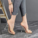 Transparent PVC Slip On High Heel Mules Silver Clear Acrylic Party Tacones Mujer Slippers