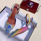 Zapatos De Mujer Elegante Dropshipping Luxury Rhinestone Diamond Kitten Slingback Sandals Ladies Heels Shoes for Women