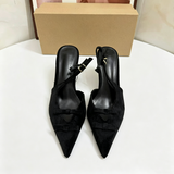 Elegant Women Black High Heels Pointed Toe Slingback Sandals Triple Bow Detail Stylish Party Dress Shoes