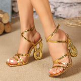 Unique New Fashion Talons Square Toe Female Shoes Gold Heels for Ladys