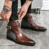 High Top Buckle Closure New Design Fashion Men Pu Leather Boots