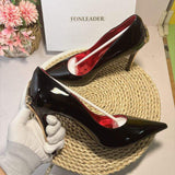 Metal Buckle 8CM/10CM Chaussure Talons Trending Black Patent Leather Pointed Toe Red Insole Slip-On Pumps Heels for Ladies