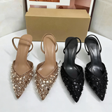 Sparkly Women Pointed Toe Stiletto Pumps Chic Sequin Beaded Slingback Heels Glamorous Evening Dress Shoes Wedding Guest Heels