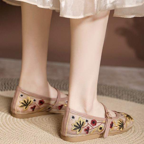 Summer Breathable Style Mesh Embroidery Women's Sandals Work Ballerina Flat Shoes for Women