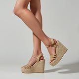 Sandales Compensees European Fashion Peep Toe Trendy T Strap High Heel Shoes Women Platform Wedge Palm Sandals