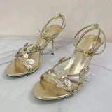 Trendy Shiny Gold Summer Fashion Slipper Open Toe Gold Fashion Heels for Women