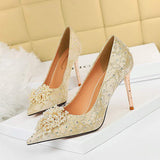 Big Size Diamond Pearl Scarpe Donna Tacco Alto Luxury White Wedding Heels for Bride Shoes
